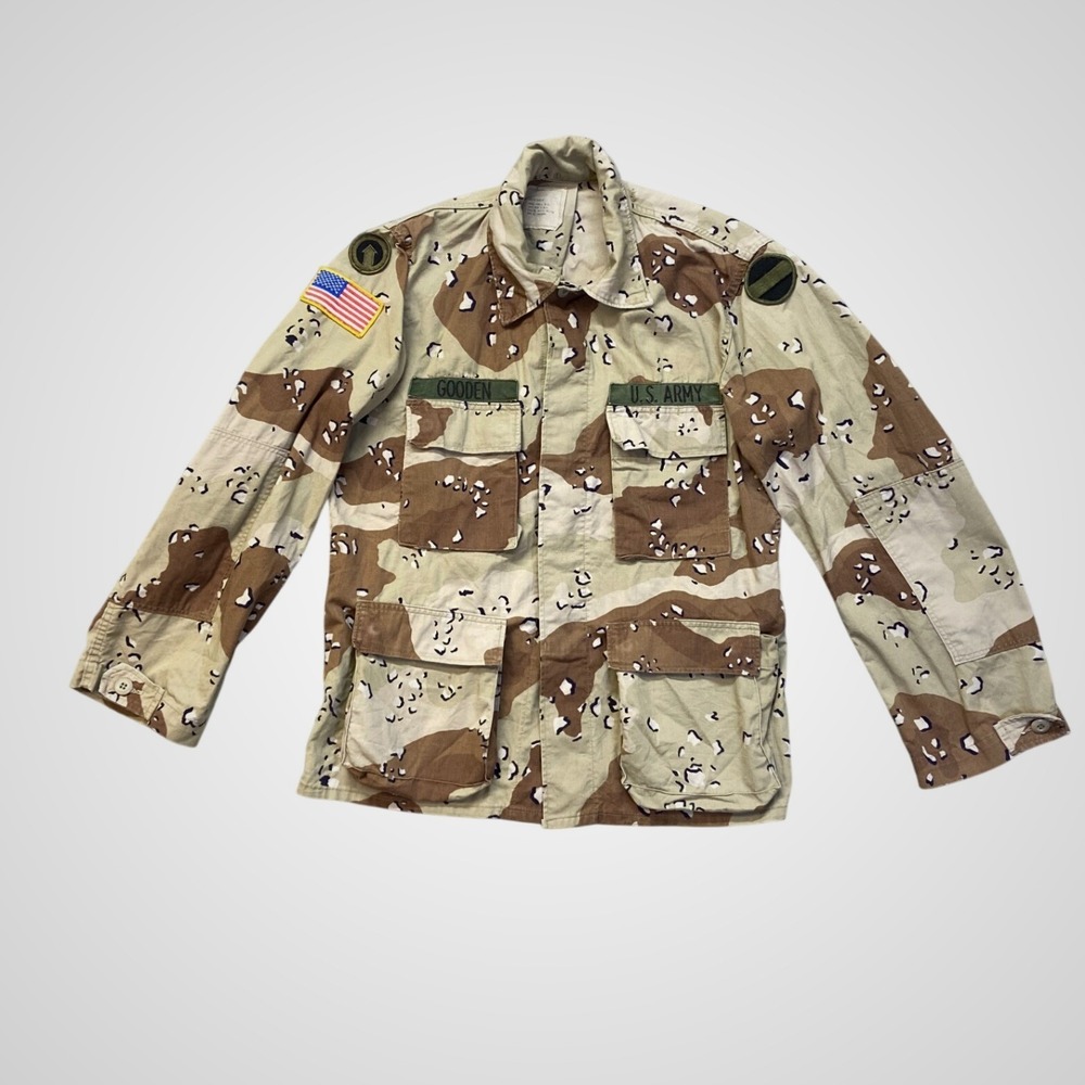 US Army Combat Coat Mens Medium Regular Tan 6Color Desert Camo Excellent Patches